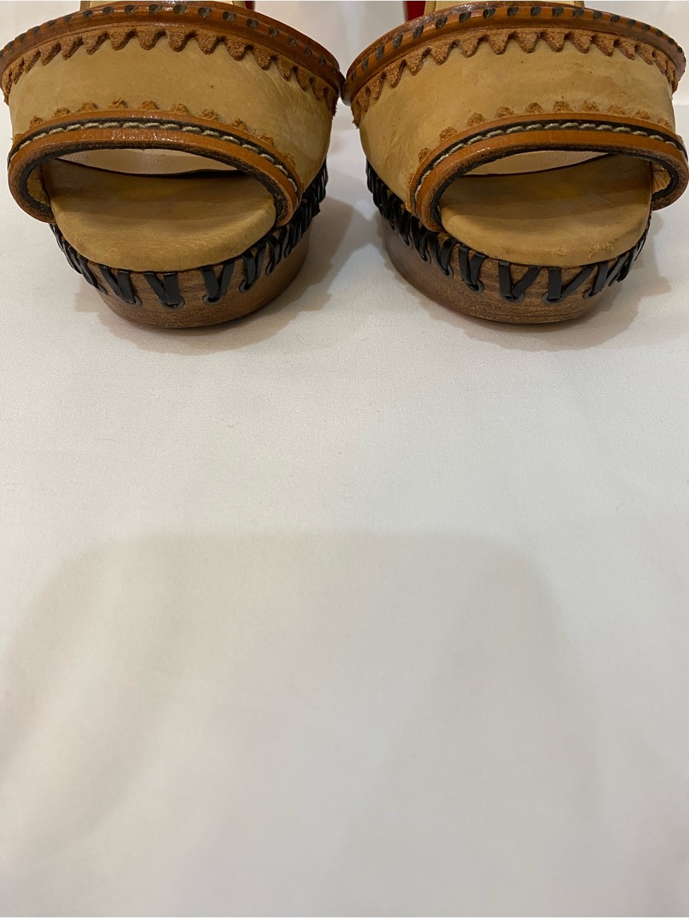 Christian Louboutin Trepi High 140 Tan Leather Platform Sandals Women’s Size 40 - Picture 2 of 12